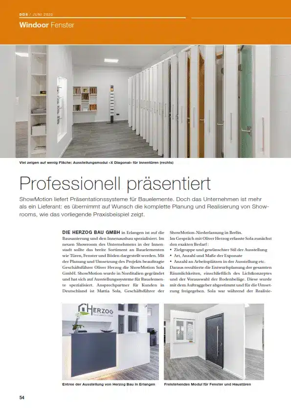 DDS Windoor Fenster Ausstellung mit Showmotion Präsentationssystemen