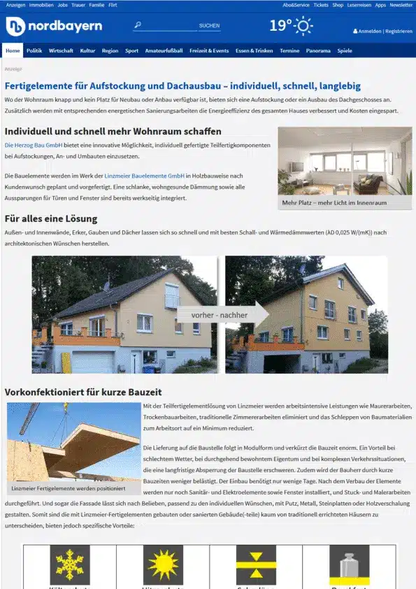 Nordbayerische Zeitung Artikel über Fertigbauteile von Herzog Bau GmbH