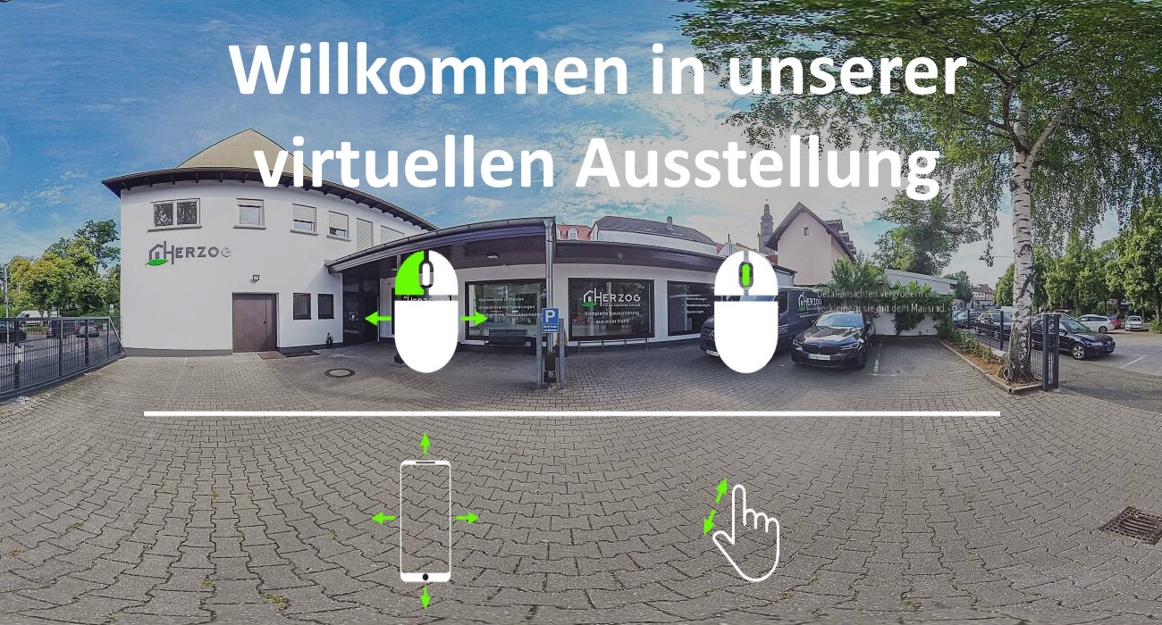 Herzog Bau virtuelle 3D Ausstellung. Willkommen im Showroom mit Maus und Handy Navigation.